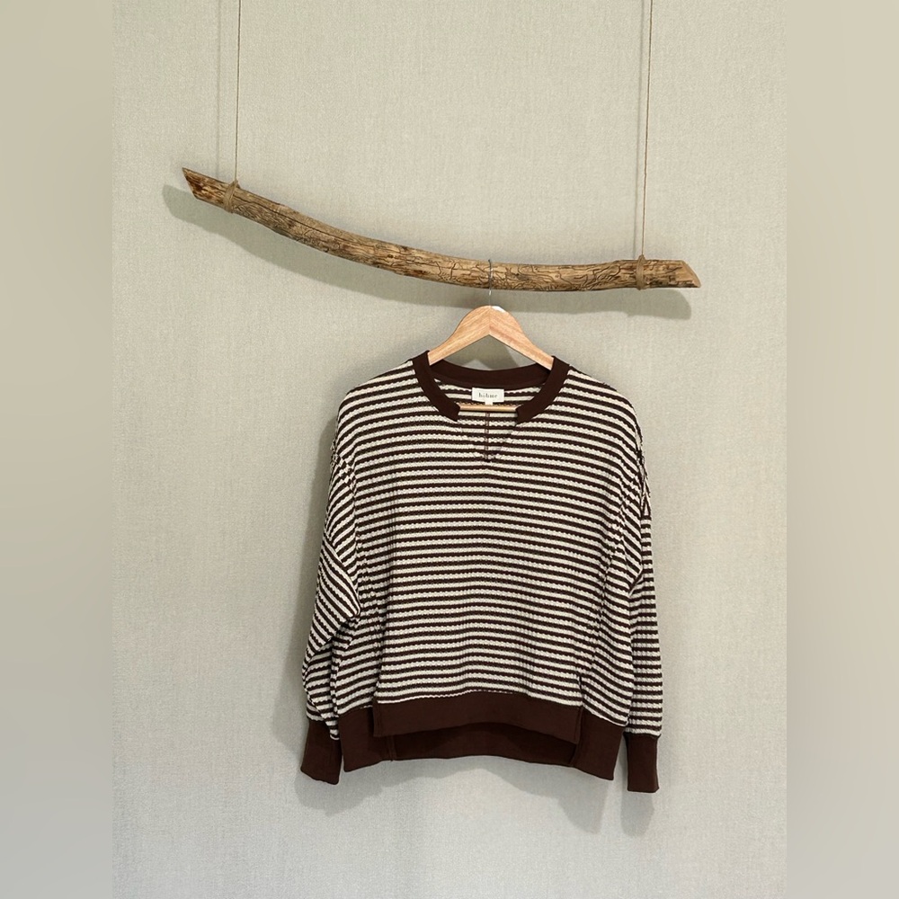Bohme - Brown and Cream Striped Crewneck Sweater